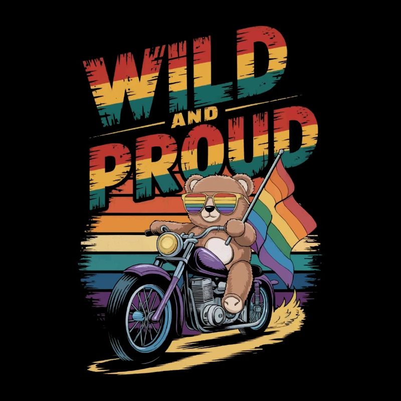 Teddy Bear Rides Motorcycle LGBTQ Rainbow Banner