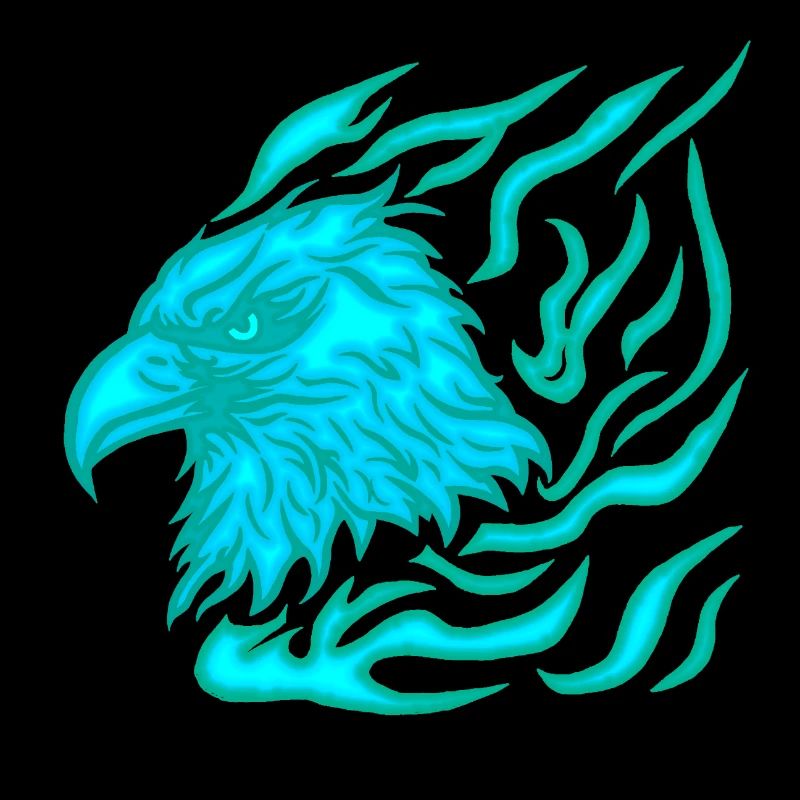 brennender blauer Phönix mit Flammen