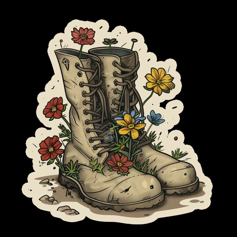Stiefel mit Blumen Reise Wanderung