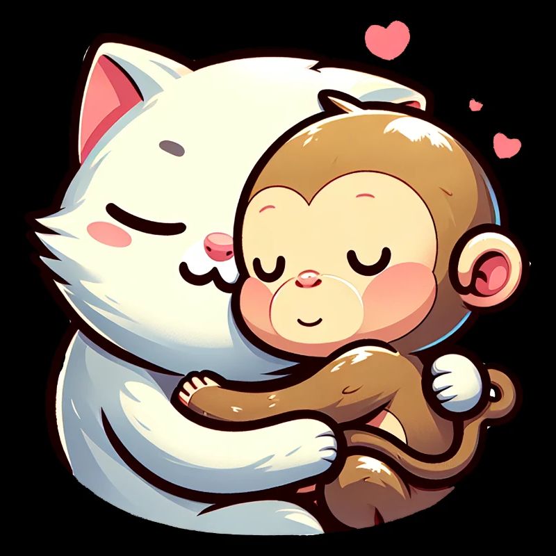 Câlin Chat Et Singe Amoureux