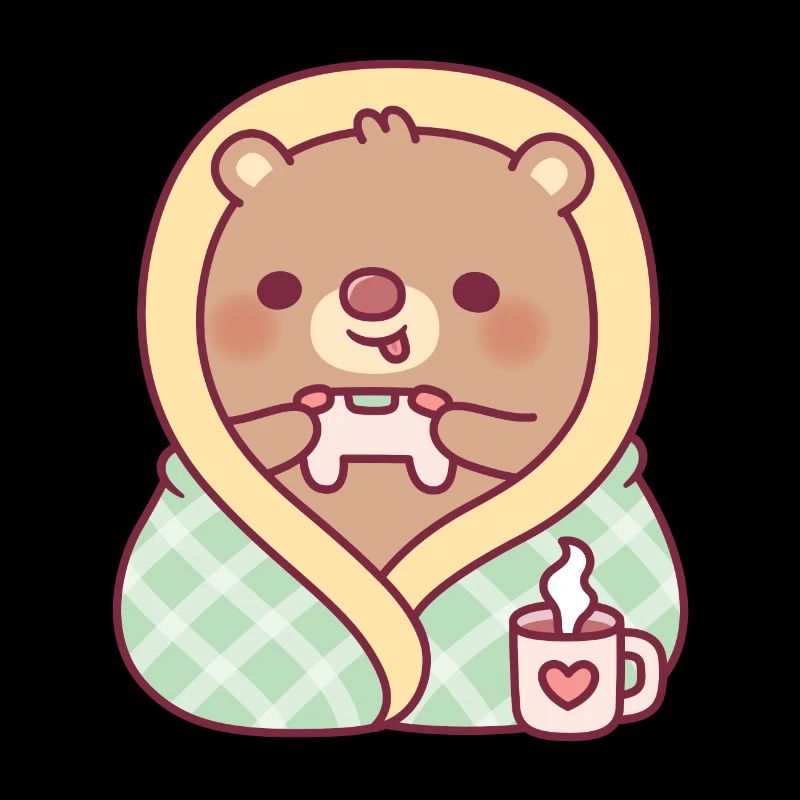 Cute Bear Wrapped In Cozy Blanket While Gaming