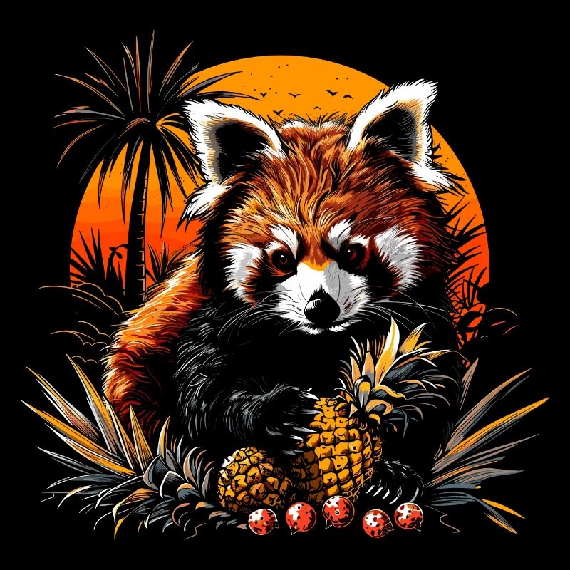 Panda Rouge Chat Ours Panda Rouge Ananas Fruits