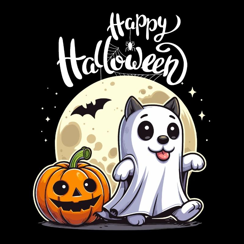 Halloween Cat Full Moon Pumpkin Ghost Kids