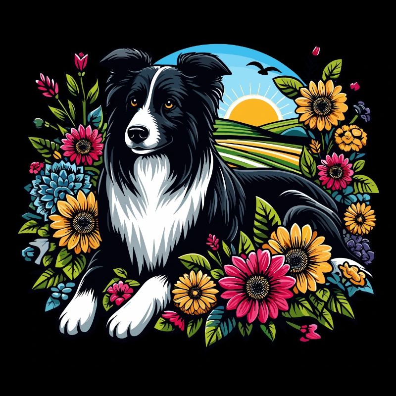 Border Collie Cottage Core Blumen
