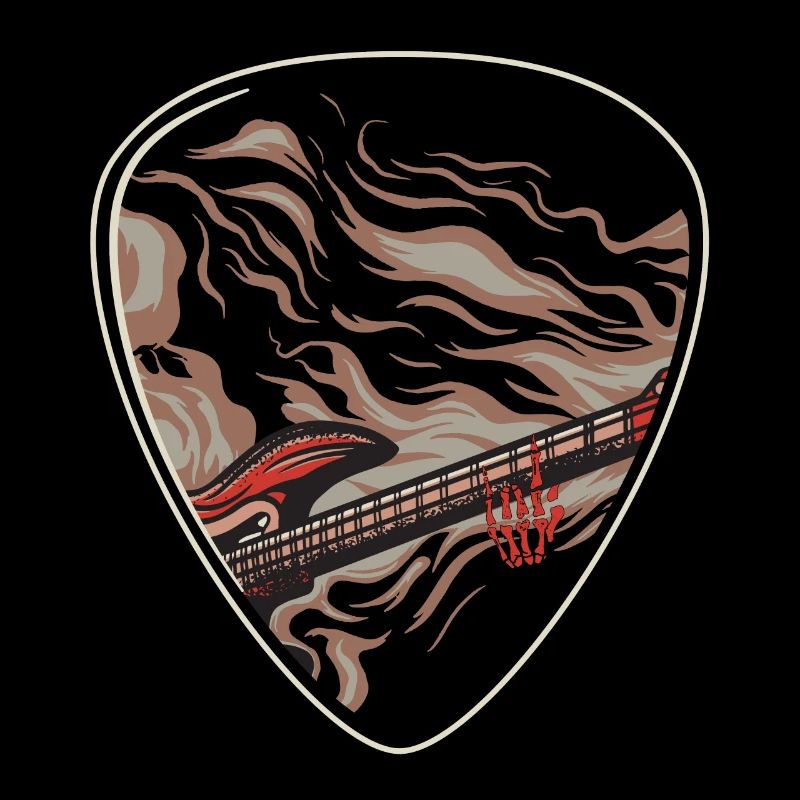 Plectrum with devil's greeting and burning guitar