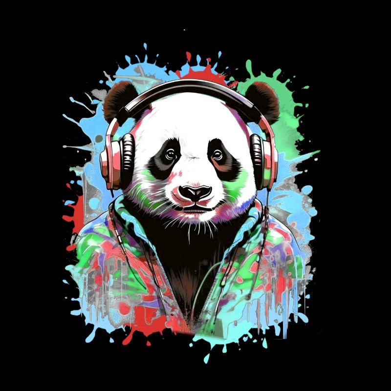 Panda, Kopfhörer,panda mit kopfhörer, illustration