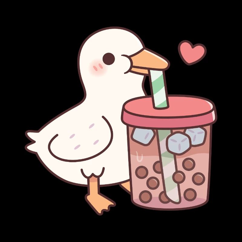 Cute Ducky adore boire du thé Boba glacé