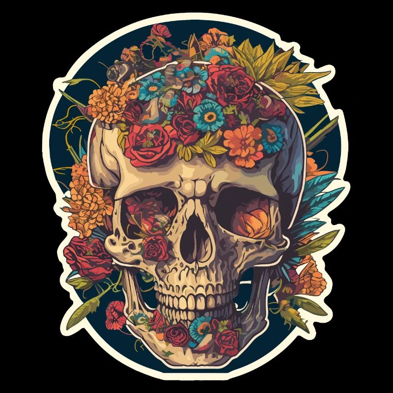 Crâne humain et fleurs 21