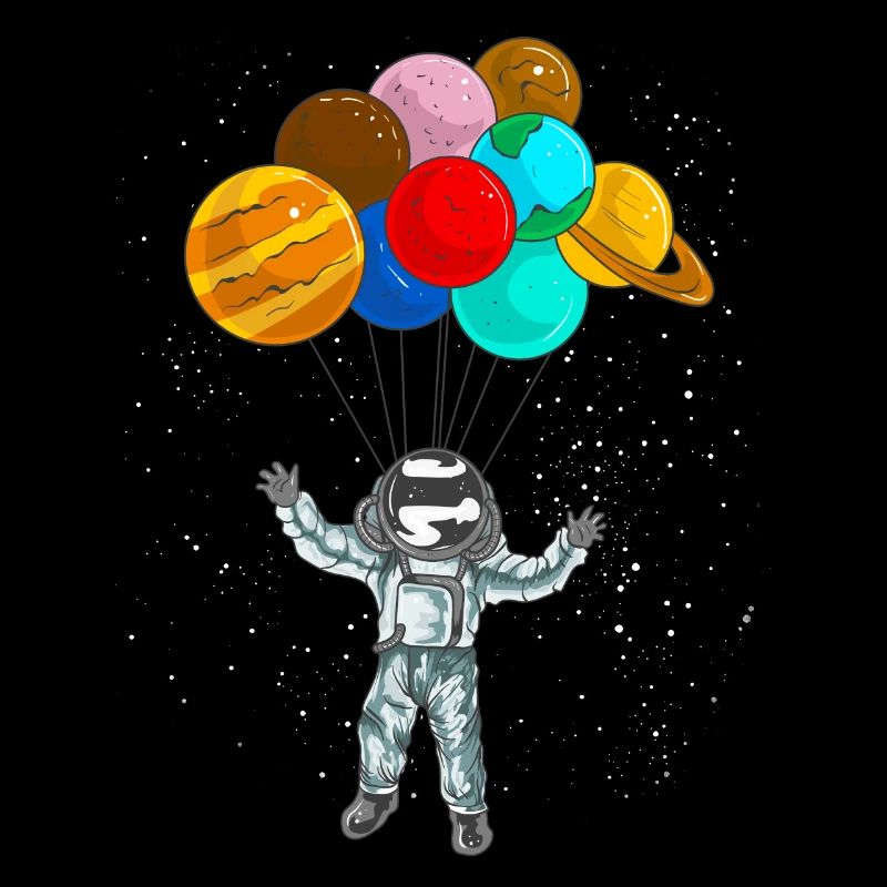 Astronaute dans l'espace voler avec des ballons de la planète