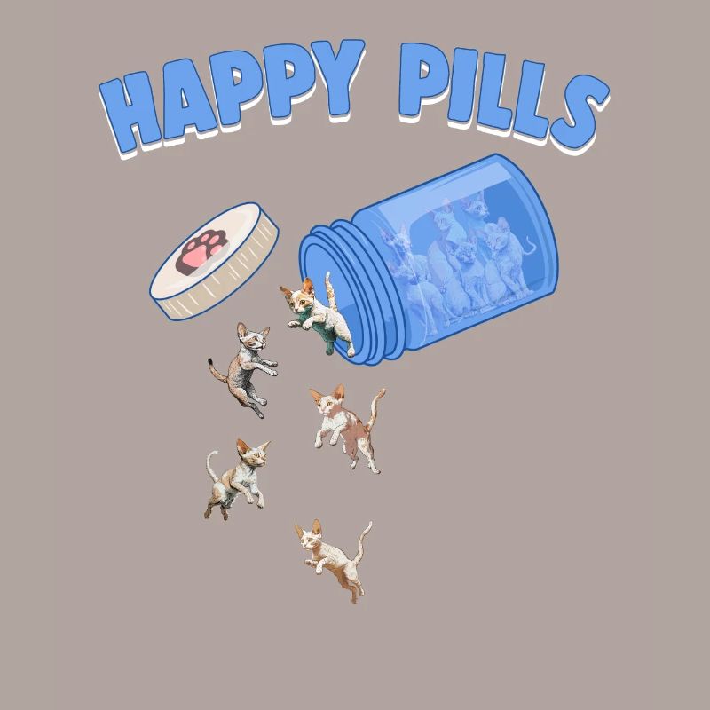 Happy Pills Devon Rex Cat Funny Kitten Lover