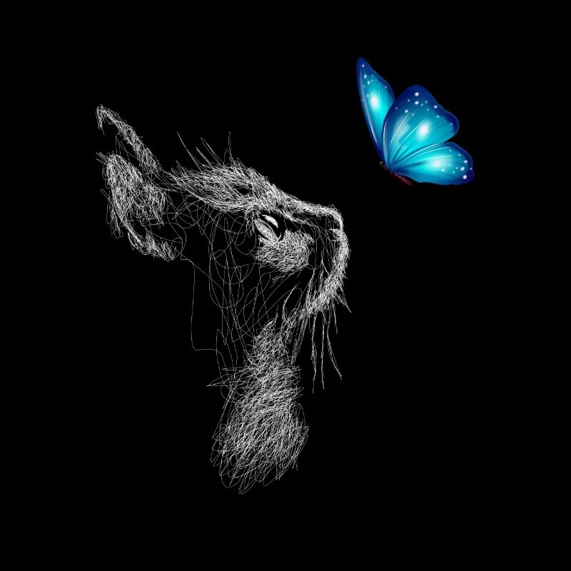 Chat noir avec papillon bleu