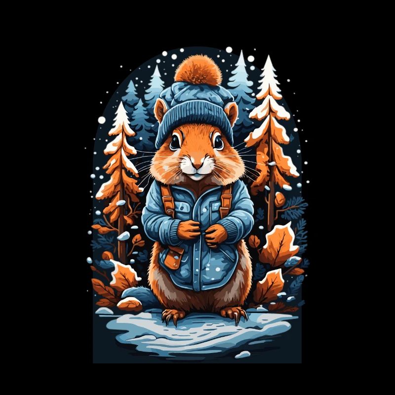 Squirrel with winter hat happy