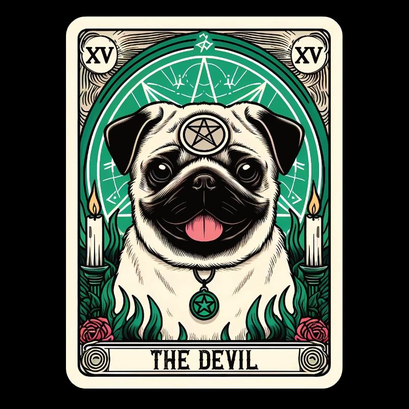 Tarot Card The Devil XV, Tarot Card Pug Dog
