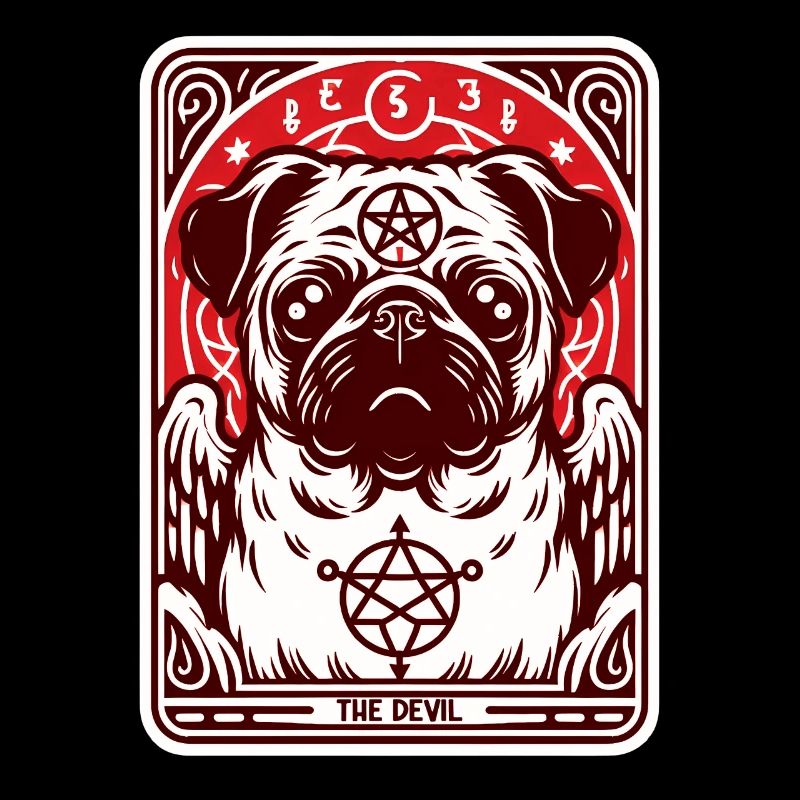 Tarot Card The Devil XV, Tarot Card Pug Dog
