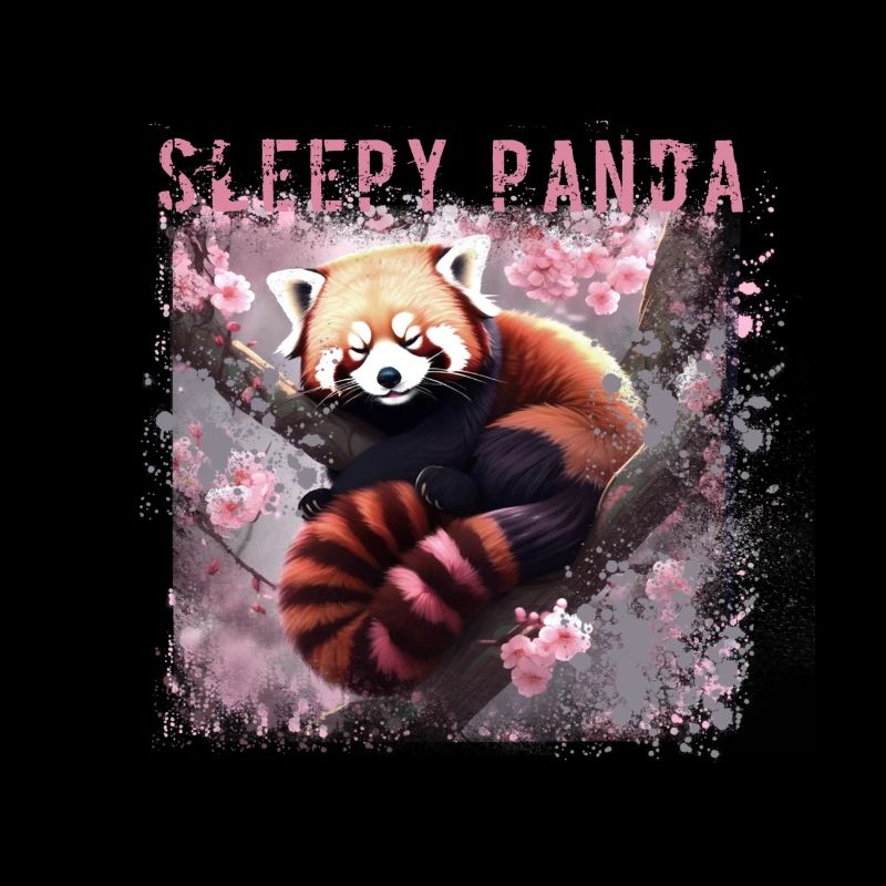 panda endormi, panda roux, sakura, fleur de cerisier, panda,