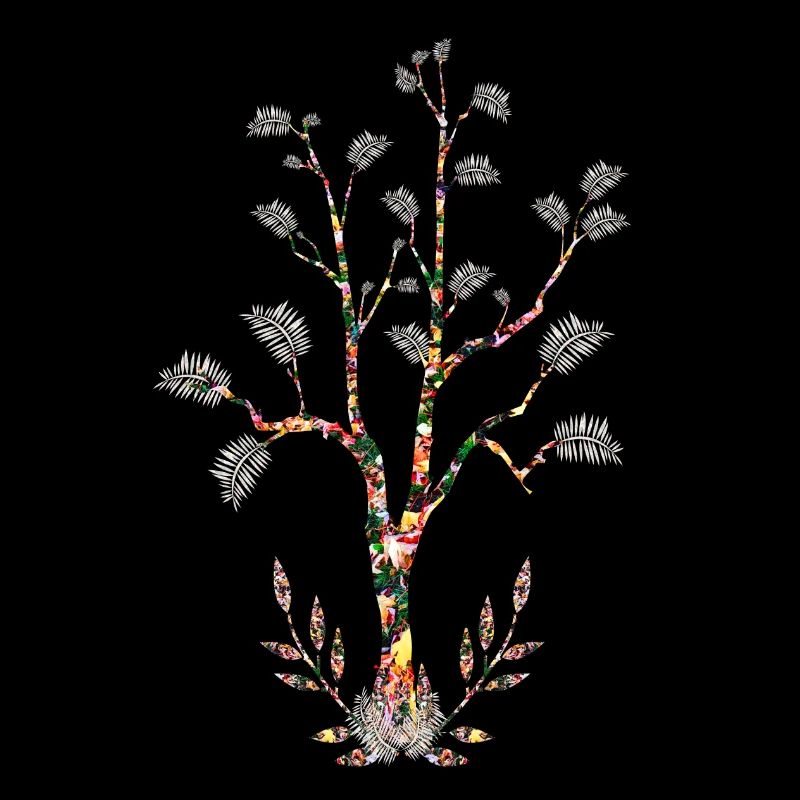 Arbre fleuri feuilles plumes blanches