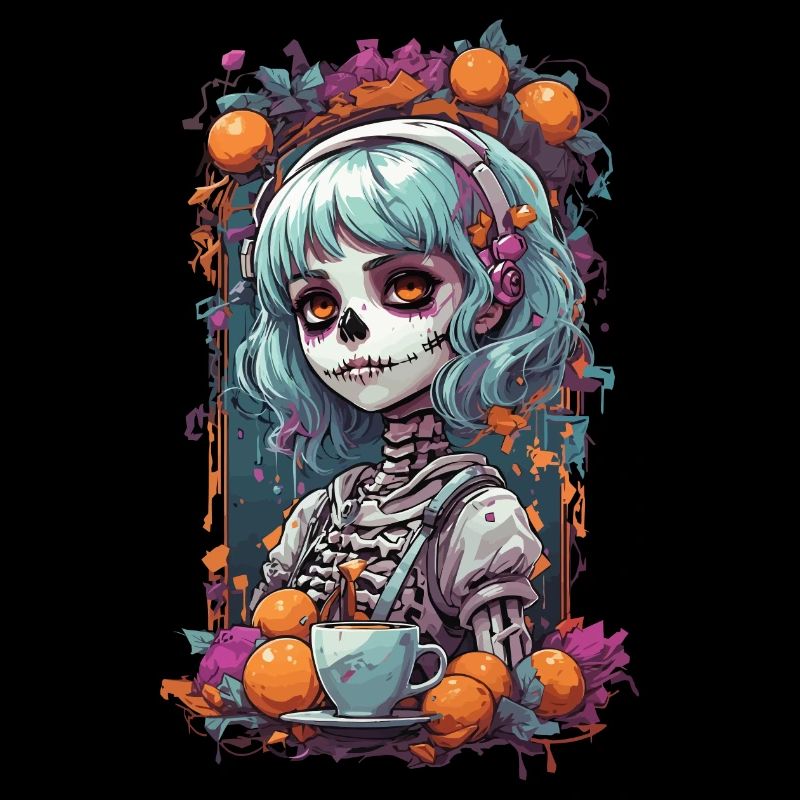 Goth e-Girl Skull Dia de Muertos Coffee Design