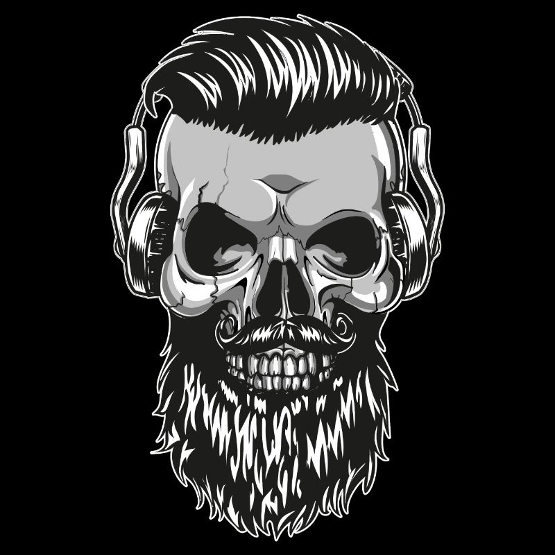 Hipster Skull Totenkopf mit Bart und Kopfhörer