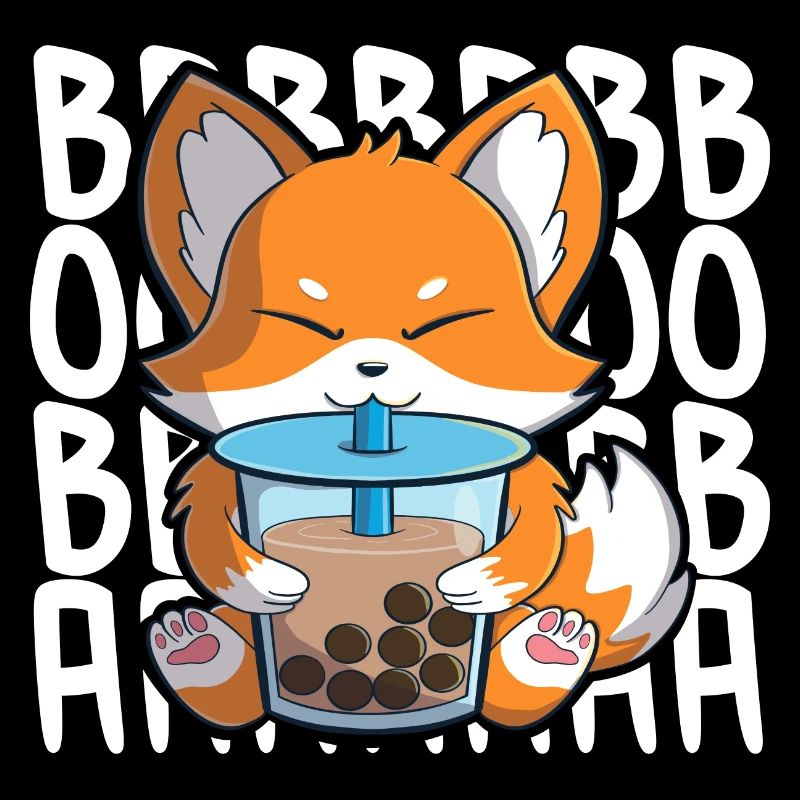 Boba Foxcute Kawaii Fox trinkt Bubble Tea