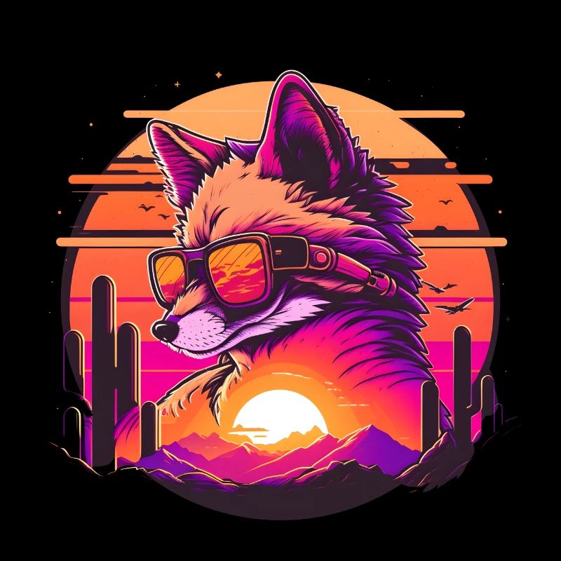 Synthwave Fox Sunset