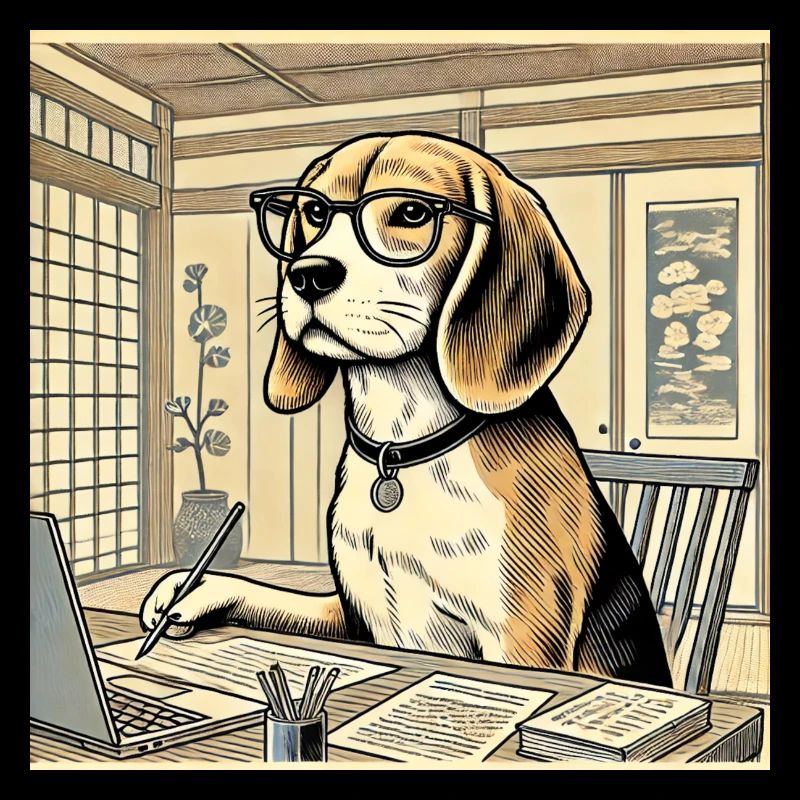 Beagle au bureau - style ukiyo-e
