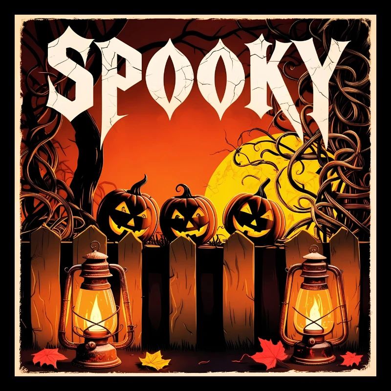 spooky Halloween pumpkins and lanterns