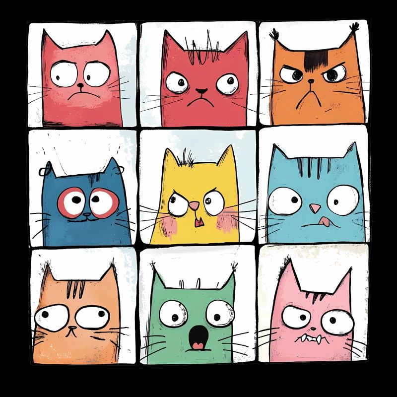 Comic Katzen | mürrische Gesichter | 3x3 Raster