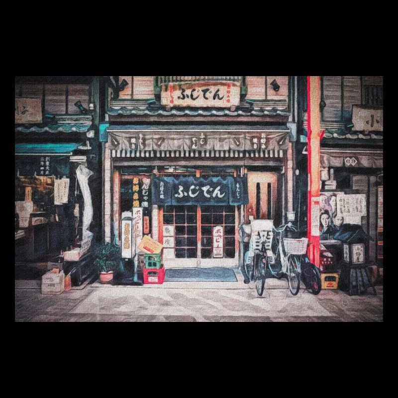 Vintage Bicycle by a Tiny Nostalgic Store Painting