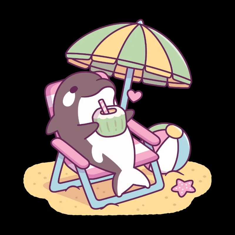 Mignon orque se relaxant sous un parasol de plage