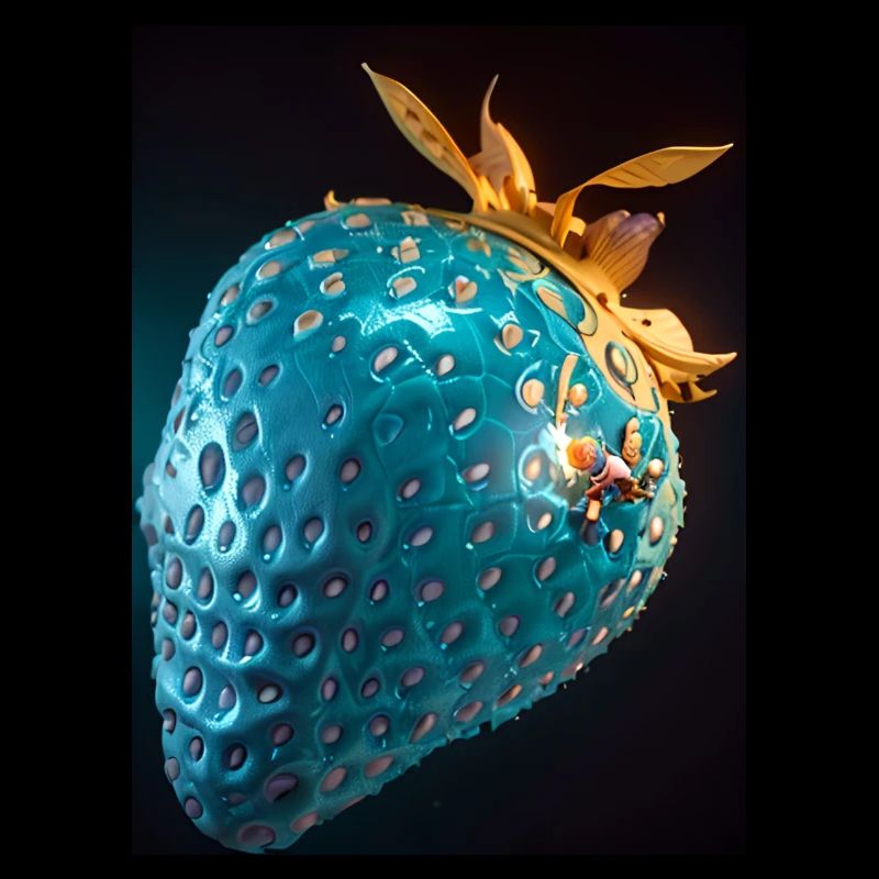 Strawberry, technical, high-tech, illustration, blue