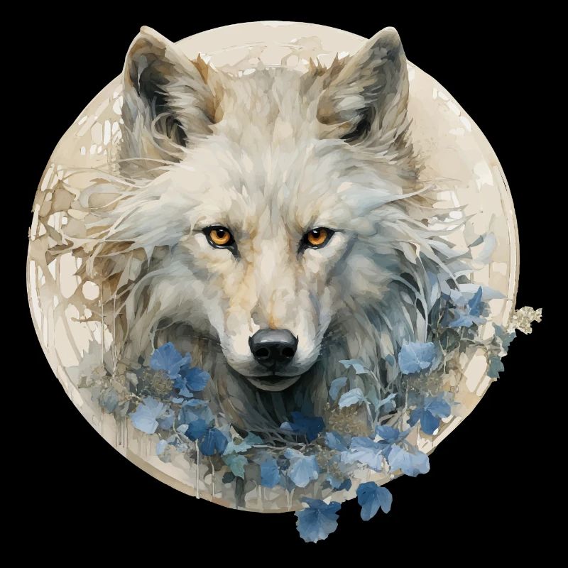 Loup blanc avec des fleurs Art déco