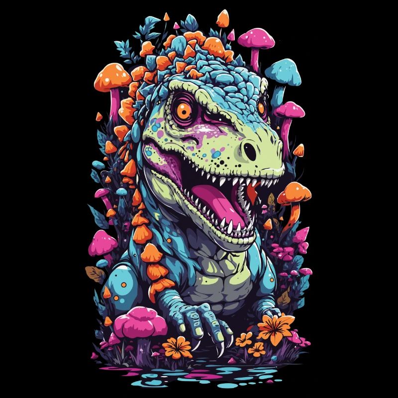 Dinosaure psychédélique champignon Weirdcore Art