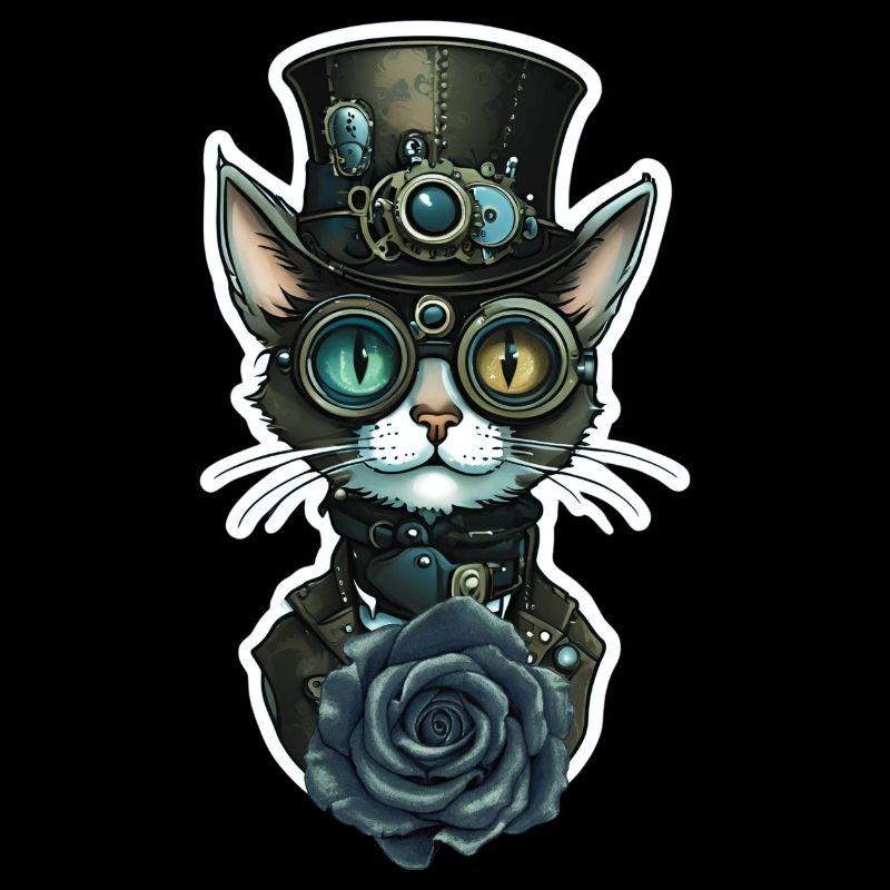 Chat Steampunk Rose Noire Gothique