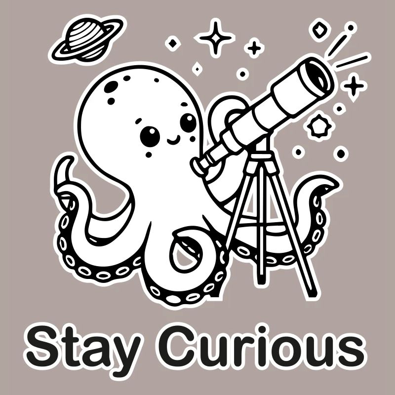 Octopus looking through telescope - Stay Curious