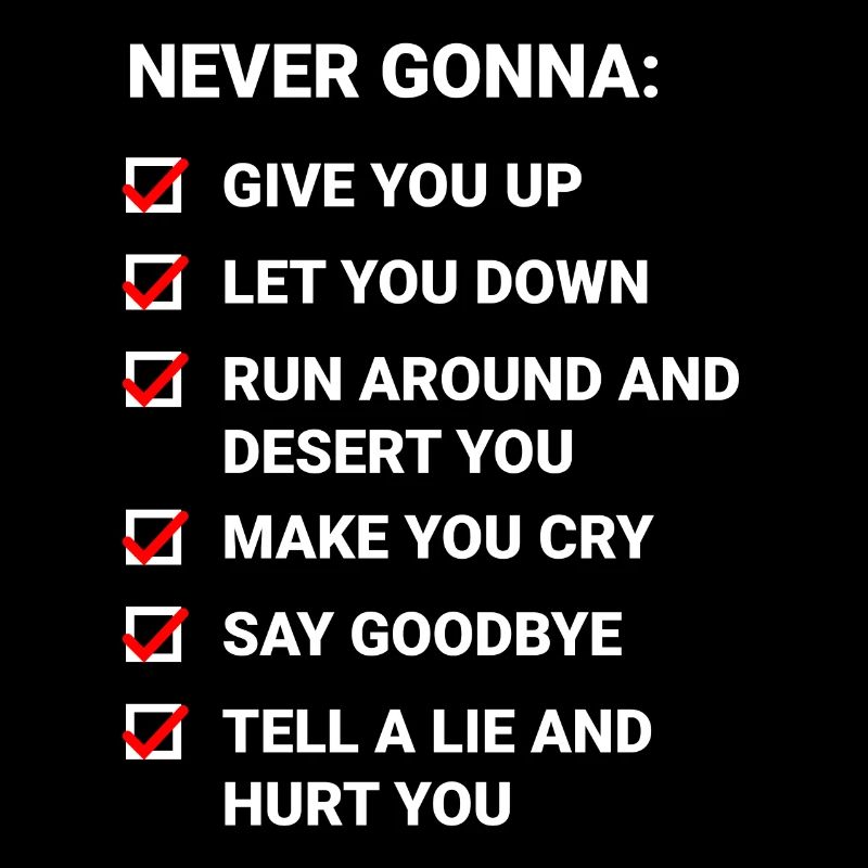 Rick Roll Checkliste (Never Gonna Give You Up)