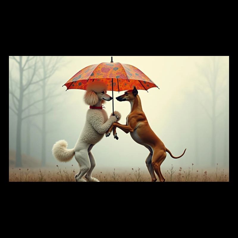 Hunde unter Regenschirm