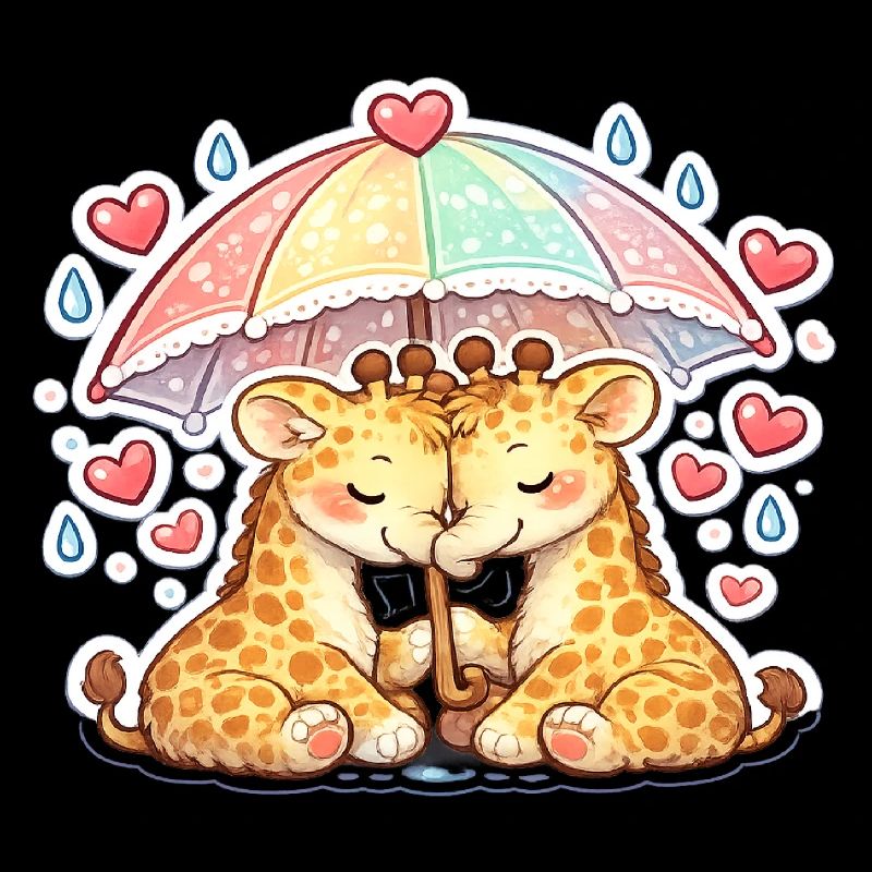 Kuschelige Giraffen unter Regenbogen