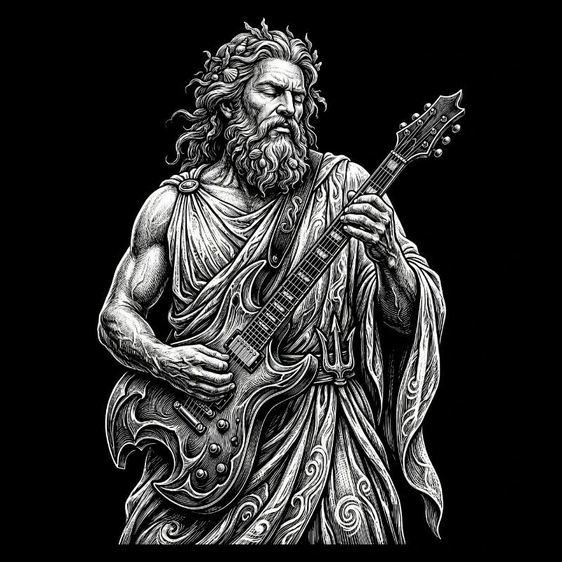 Poseidon plays guitar