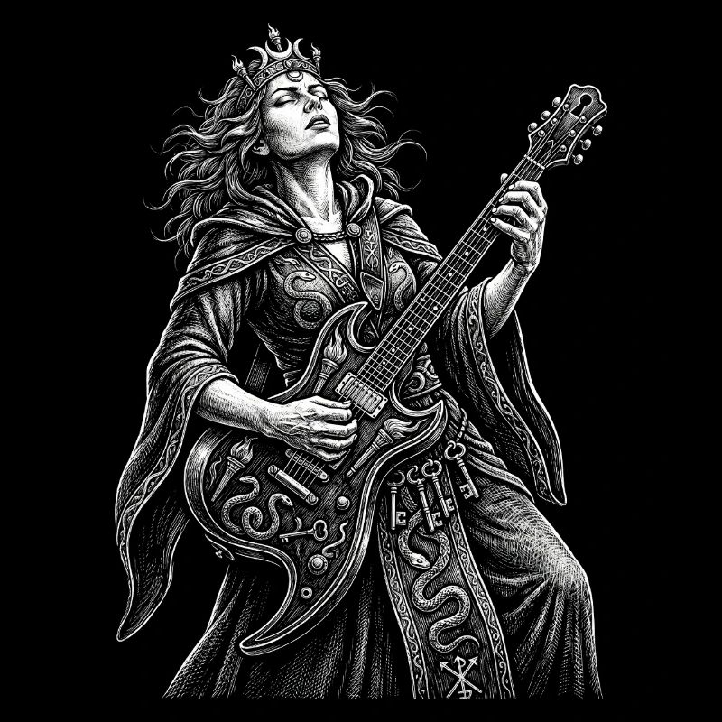 Hecate plays guitar