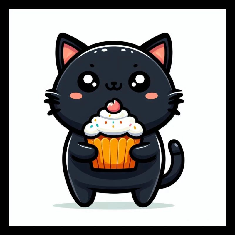 Sweet Kitty Schwarz sitzend mit Cupcake