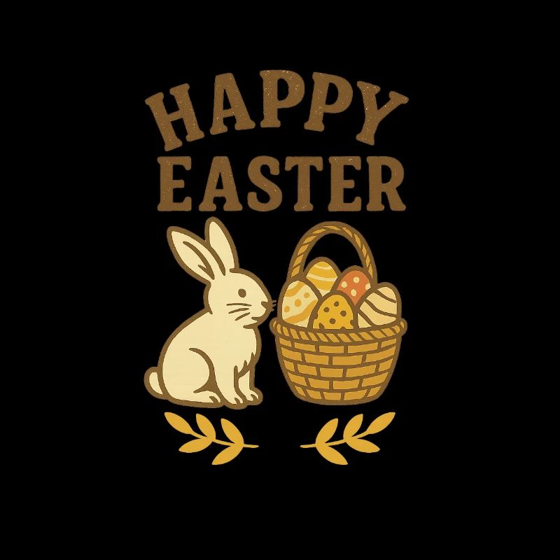 Osterhase mit Happy Easter und Osterkorb, Osterei