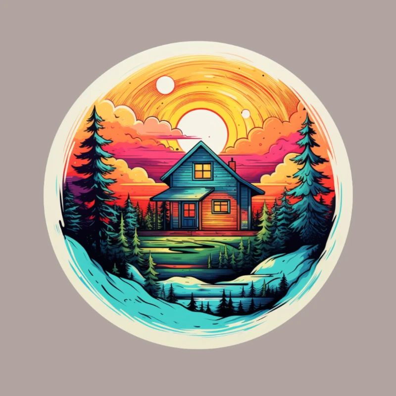 Cabane forestière au coucher du soleil - Tiny House