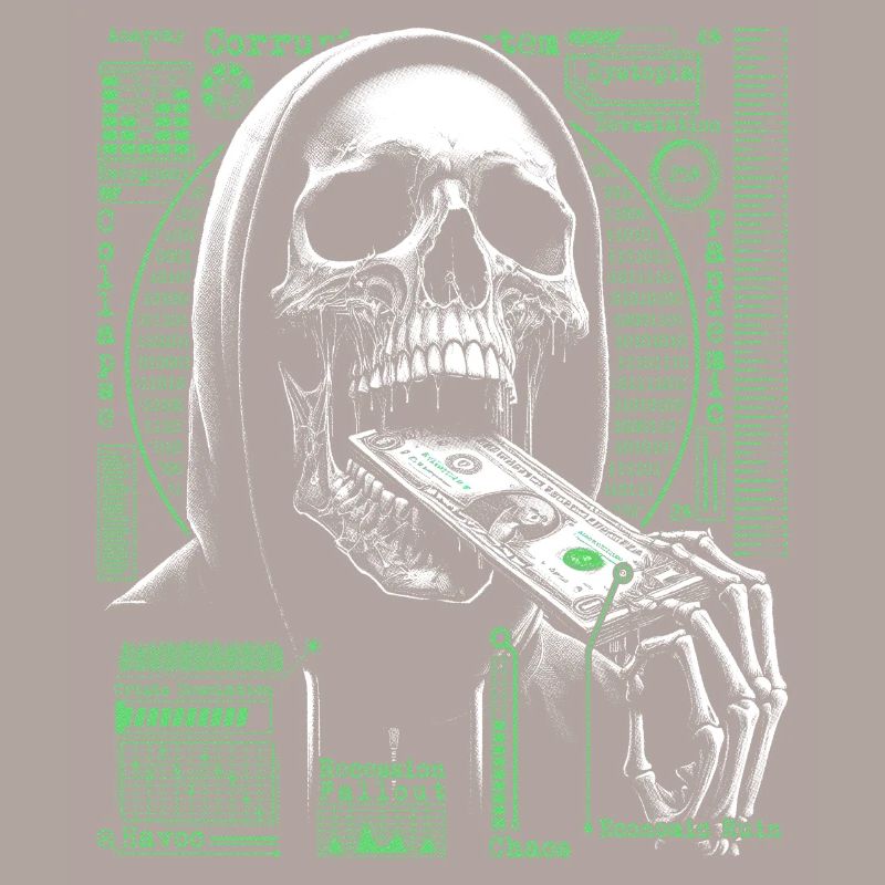 Hacker Skull Eating Dollar - Anarchy & Corruption