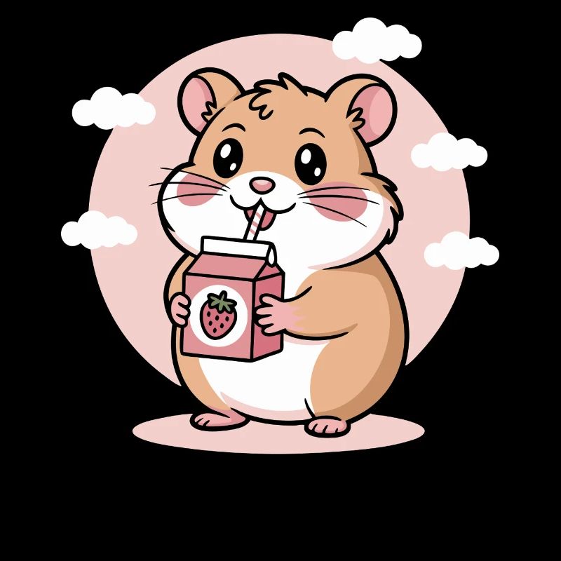 Süßer Chibi Hamster Trinkt Erdbeermilch Kawaii