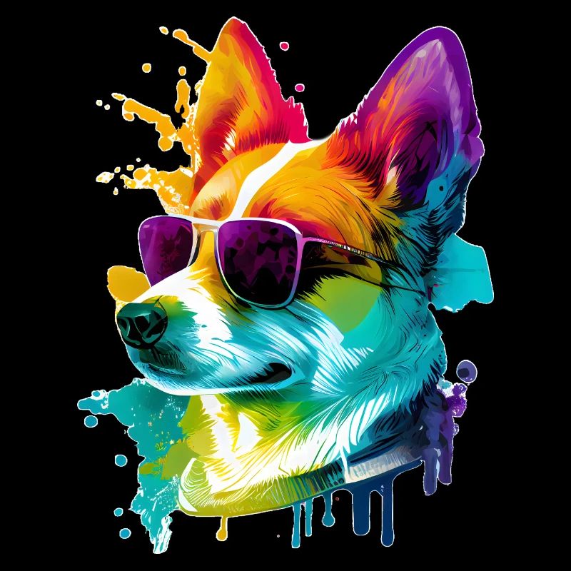 Farbenfroher cooler Corgi Hund mit Sonnenbrille