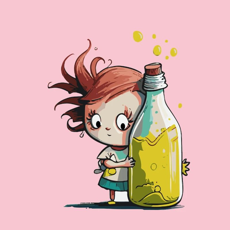 Illustration Comic Cute Kawaii Mädchen Flasche