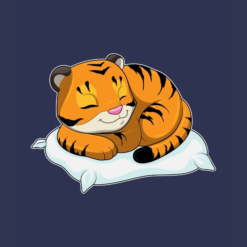 Tiger sleeping with pillows