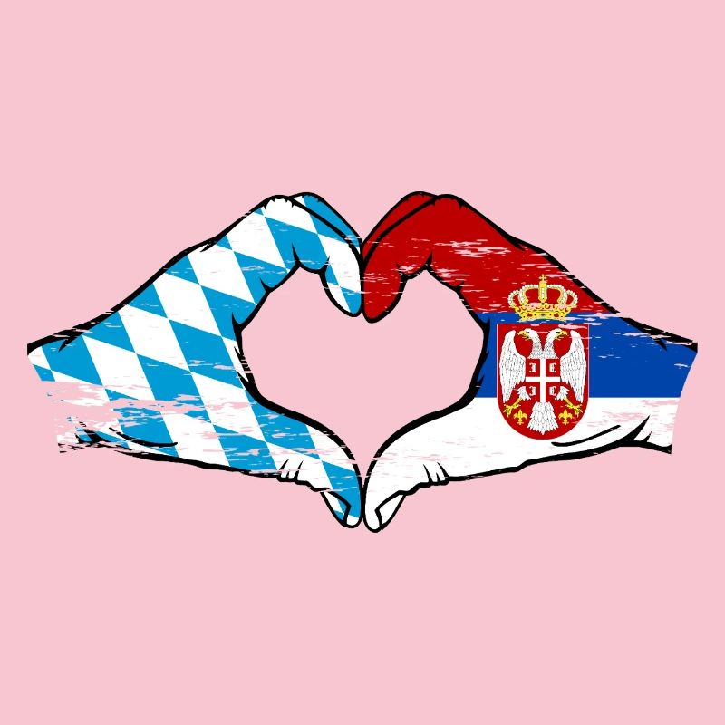 Bavière, Serbie, drapeau, mains, forme de coeur utilisé