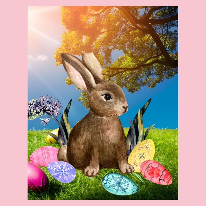 Spring Easter bunny with Easter eggs