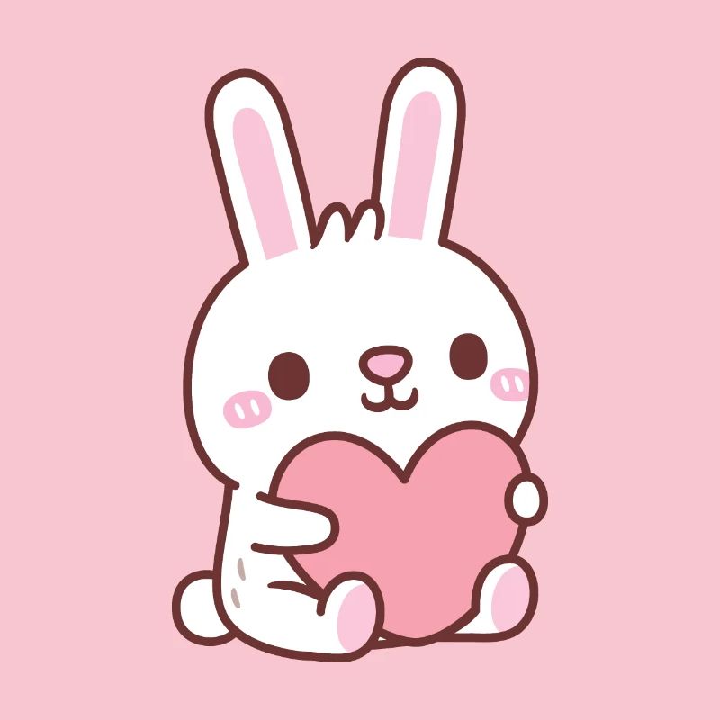 Cute White Rabbit Hugging Heart Doodle